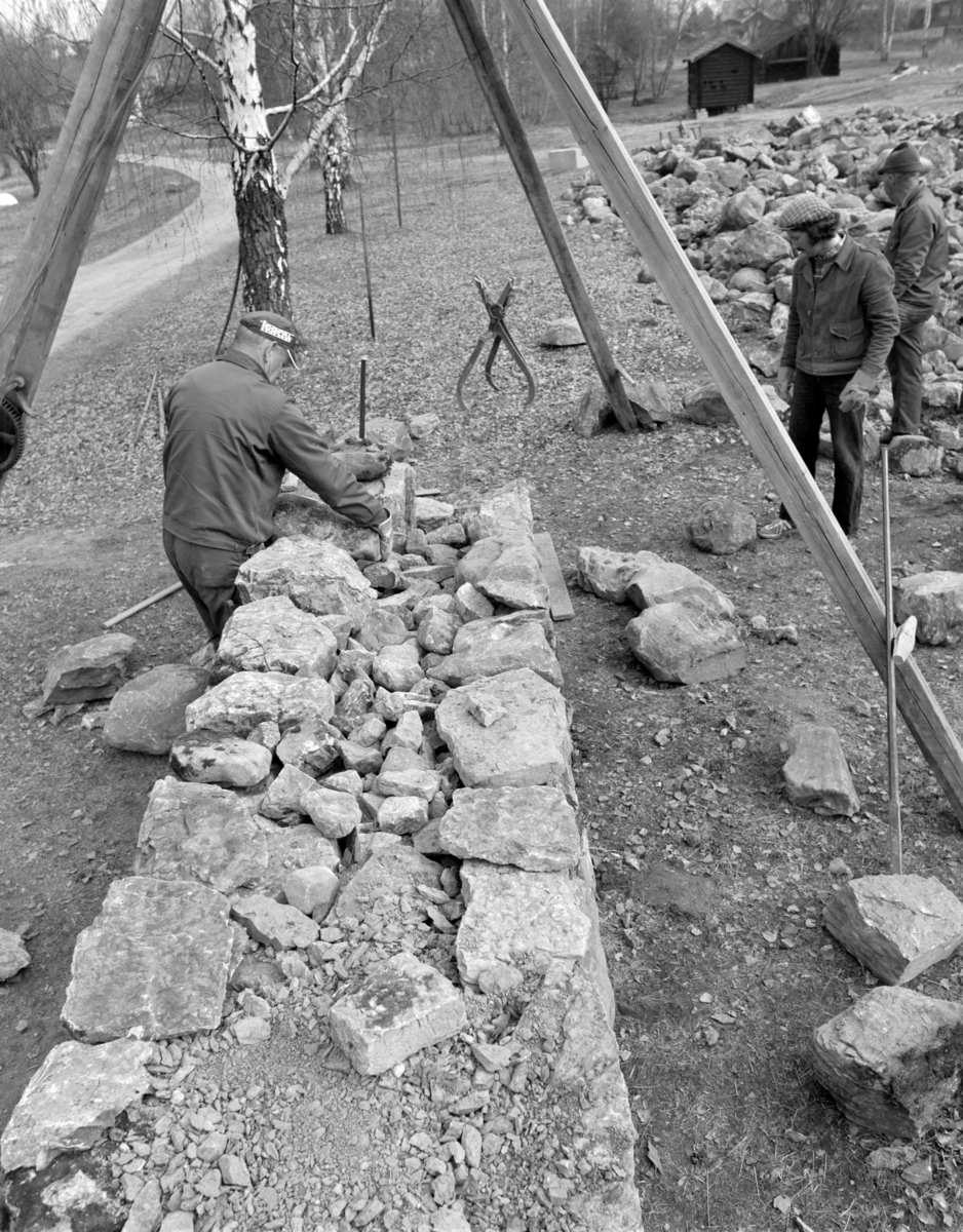 Hedmarksmuseet, Domkirkeodden, Oppsetting av steingjerde ved Kvartgarden .F.v. Kristian Sørlundsengen, Werner Kahdemann, Torbjørn Furuli.