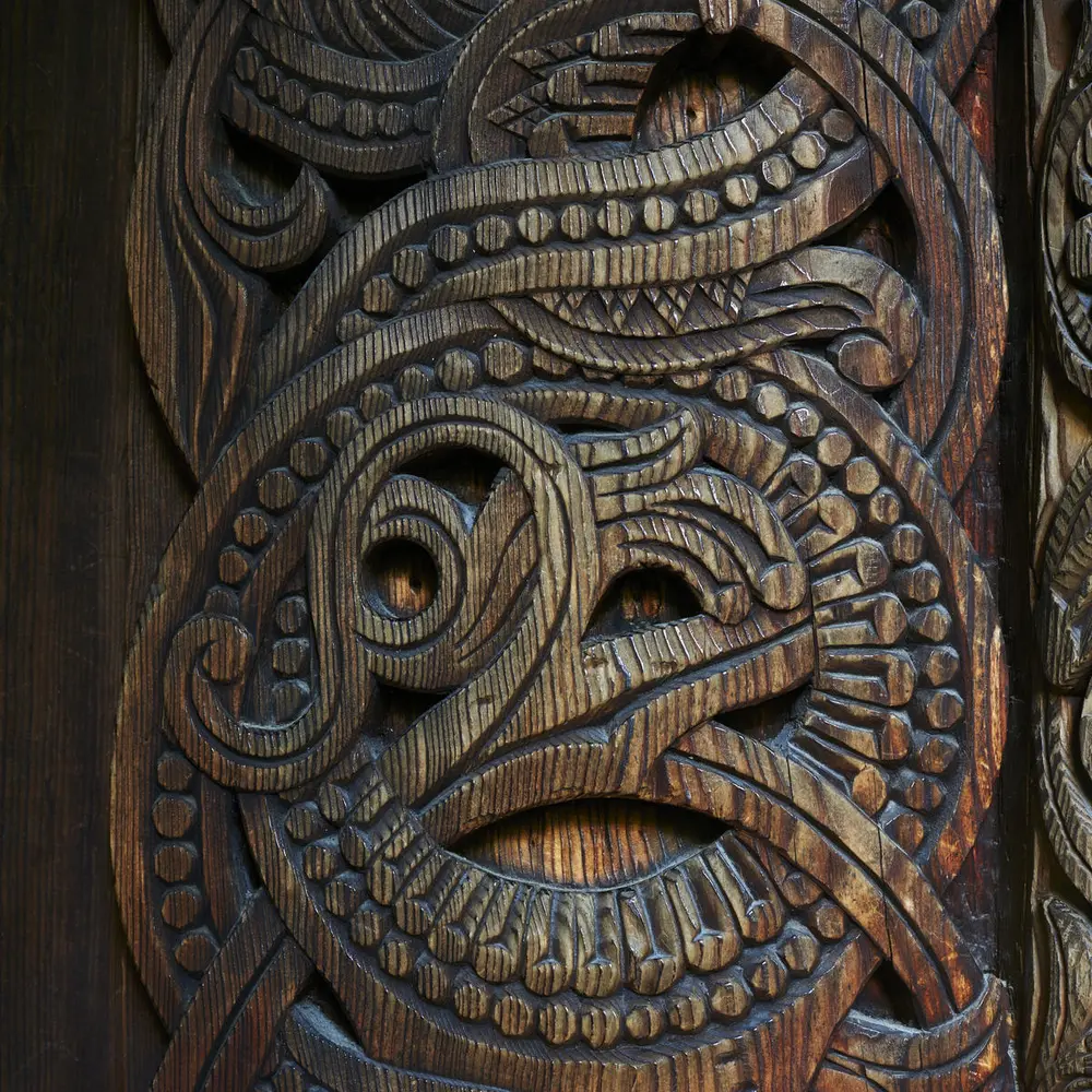 Detalj fra stavkirke på Norsk Folkemuseum