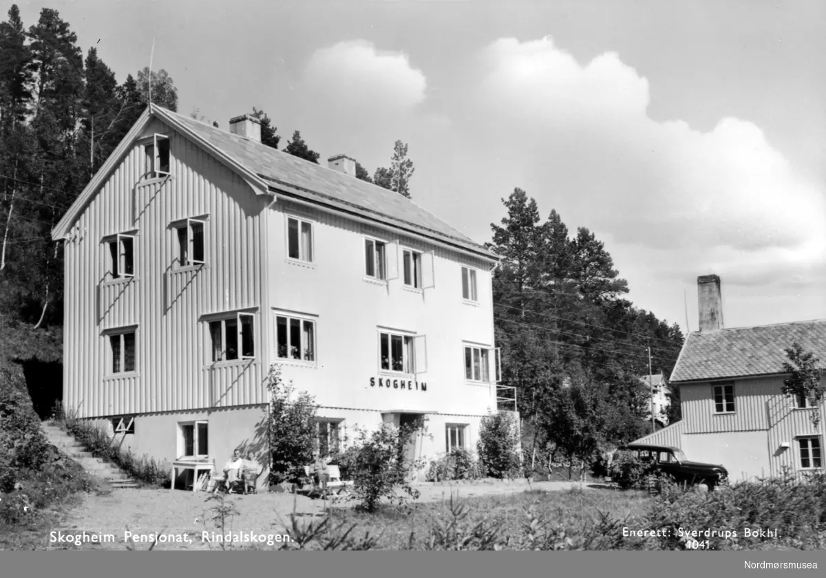 Postkort med motiv fra Skogheim pensjonat i Rindalskogen, Rindal kommune. Fra Nordmøre museums fotosamlinger. Reg: EFR
