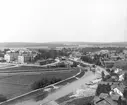 Vy över lasarettsområdet, pråmkanalen och västra Haga år 1890. Fläckigt original.