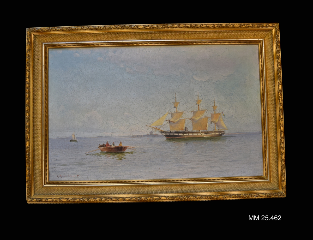 Ångfregatten Vanadis till ankars i Göta Älv vid Nya Älvsborgs fästning.