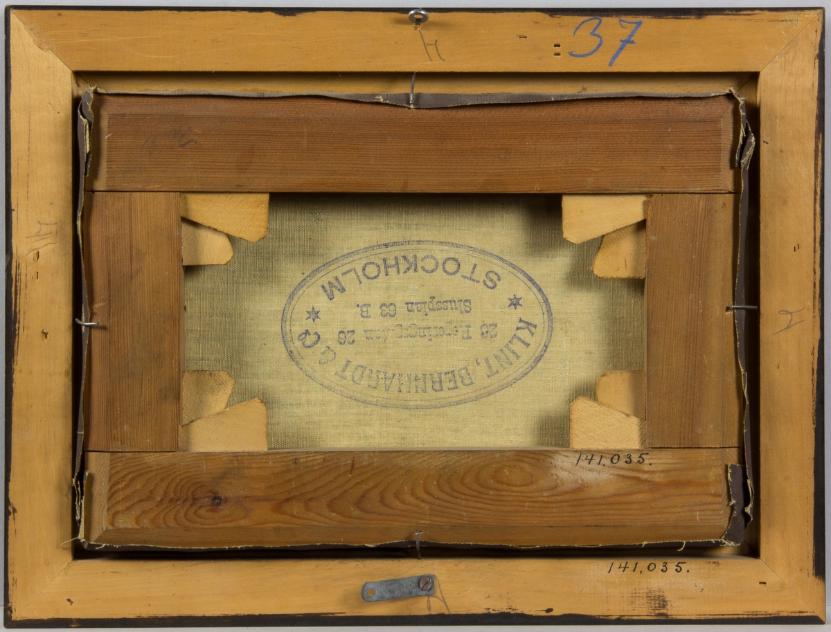 Sittande kvinna som spelar fiol. Figurstudie mot brun bakgrund.