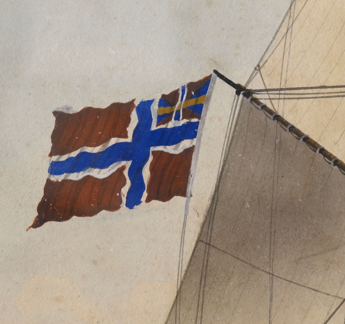Bark Veritas af Arendal, ført av Capt. H. A. Andersen. For fulle seil mot høyre, unionsflagg  under gaffelen blå vimpel m. "Veritas" i hvitt, blått, rødt flagg m. N. 44  i hvitt felt. Sign. n. t. h. Tekst i marg under bildet.