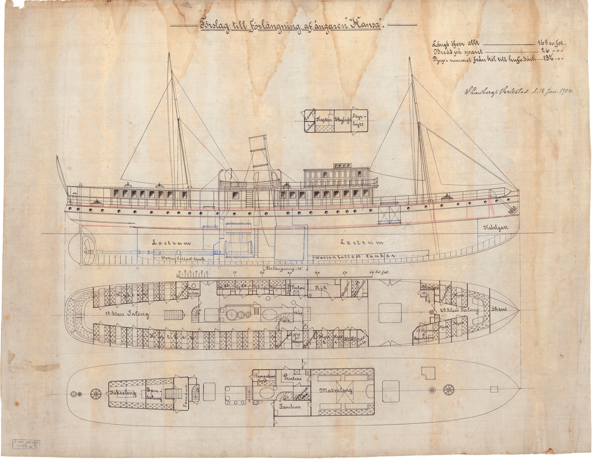 Profil med rigg samt två plan med inredning