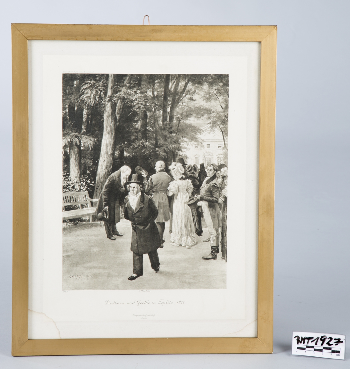 Den avbildede hendelsen "Hendelsen i Teplice" skal ha funnet sted i 1811. Beethoven og Goethe er på spasertur i parken. På turen møter de keiserfamilien, Goethe stopper respektfullt opp og hilser, mens Beethoven vandrer videre.