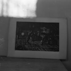 Motiv från Emmaboda fönsterglasbruk, Johan Ahlbäck. Litograf