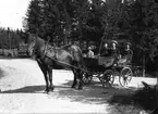 Fabrikör Jöns Wilander med barn, häst och vagn. Barnen heter från vänster: Gustaf, Anna och Astrid.