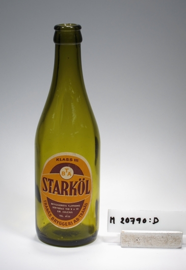 Cylindrisk. Grön.
Etikett med text enligt följande: "Klass III, BTA  STARKÖL. Bryggeriets tappning. Serveras vid 8 á 10 gr Celcius. Tel. 4135. Tranås Bryggeri AB. TRANÅS. Se "Signering, märkning" ovan.
Stämpel i botten. Bokstaven "H" med en stjärna på vardera sidan. Ytterligare en stjärna ovanför. Samt nr "53" och "5".
Inskrivet i huvudkatalogen 1968.
Funktion: Förpackning. Flaska avsedd för öl.