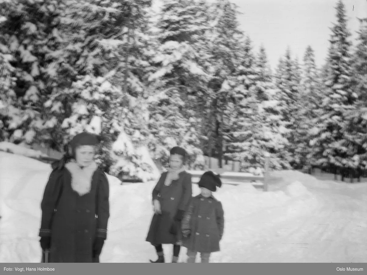 skog, snø, kvinne, barn