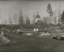 Blackstads kyrka. Foto från öster (från Hallingebergsvägen), taget efter avverkningen i mars 1969.