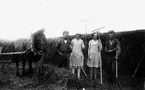 Slåttertid. Från vänster Viktor Paulsson, Lilly Paulsson, Gunhild Paulsson och Paul Paulsson, samtliga Västerbo.