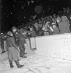 Ishockeymatch GGIK - Canada, februari 1951. GGIK är förkortning för Gävle Godtemplares Idrottsklubb, kallades även för Godis eller Saftpiraterna.