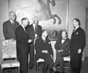 Grosshandlarkonferens på stadshuset. Den 23 september 1949. Andre mannen från vänster är Birger Bellander och femma från vänster är Sven Engwall.