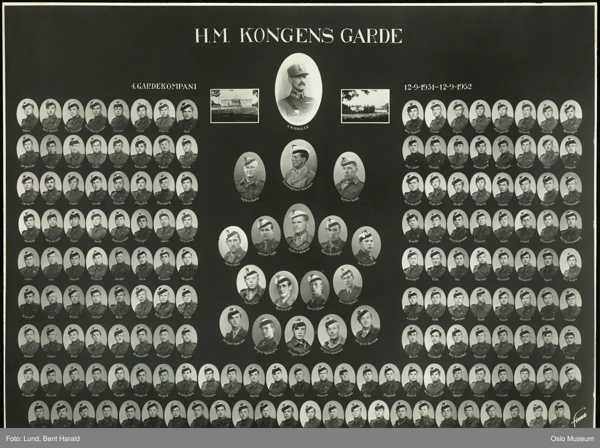 H.M. Kongens garde, montasje, portretter, menn, gardister, 4. gardekompani