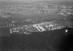 Flygbild över utställningen på Travbanan och Folkparken. 1946.