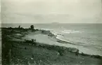 Stranden på nordvästligaste Öland. Blå Jungfrun vid horisonten.