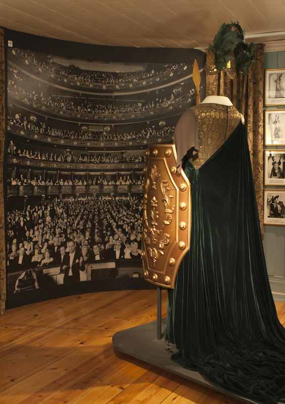 Exhibition room at Kirsten Flagstad museum. The costume Kirsten Flagstad wore as Brünhilde in The Valkurie.