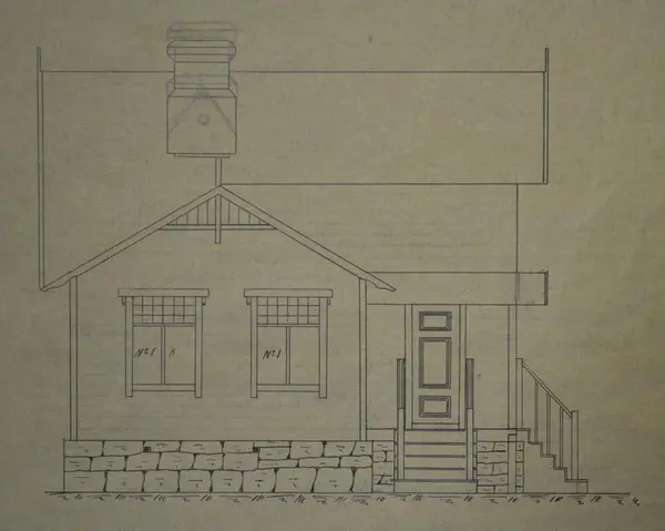 gammel tegning hus Folldal verk