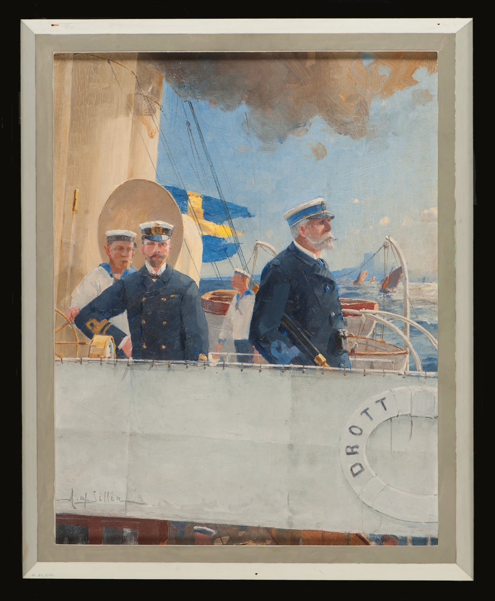 Kommandobrygga med Oscar II och Herman af Sillén på Chefsfartyget RAN (DROTT).