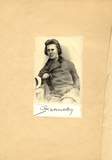 Porträtt (reproduktion). Litografi.
Porträtt av Gunnar Wennerberg. 
Yngre man i bonjour, sittande på stol.