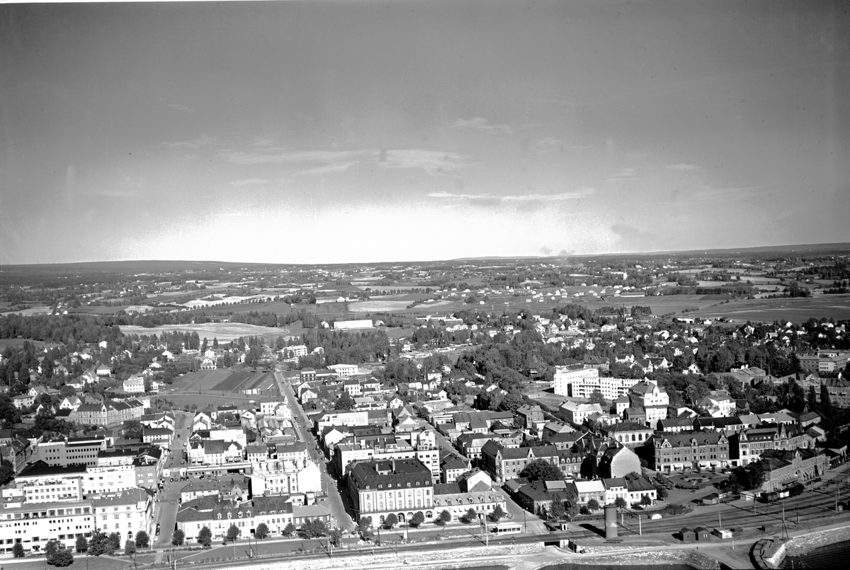 Hamar, flyfoto, bypanorama, sentrum, Strandgata, Torggata, Vangsvegen,