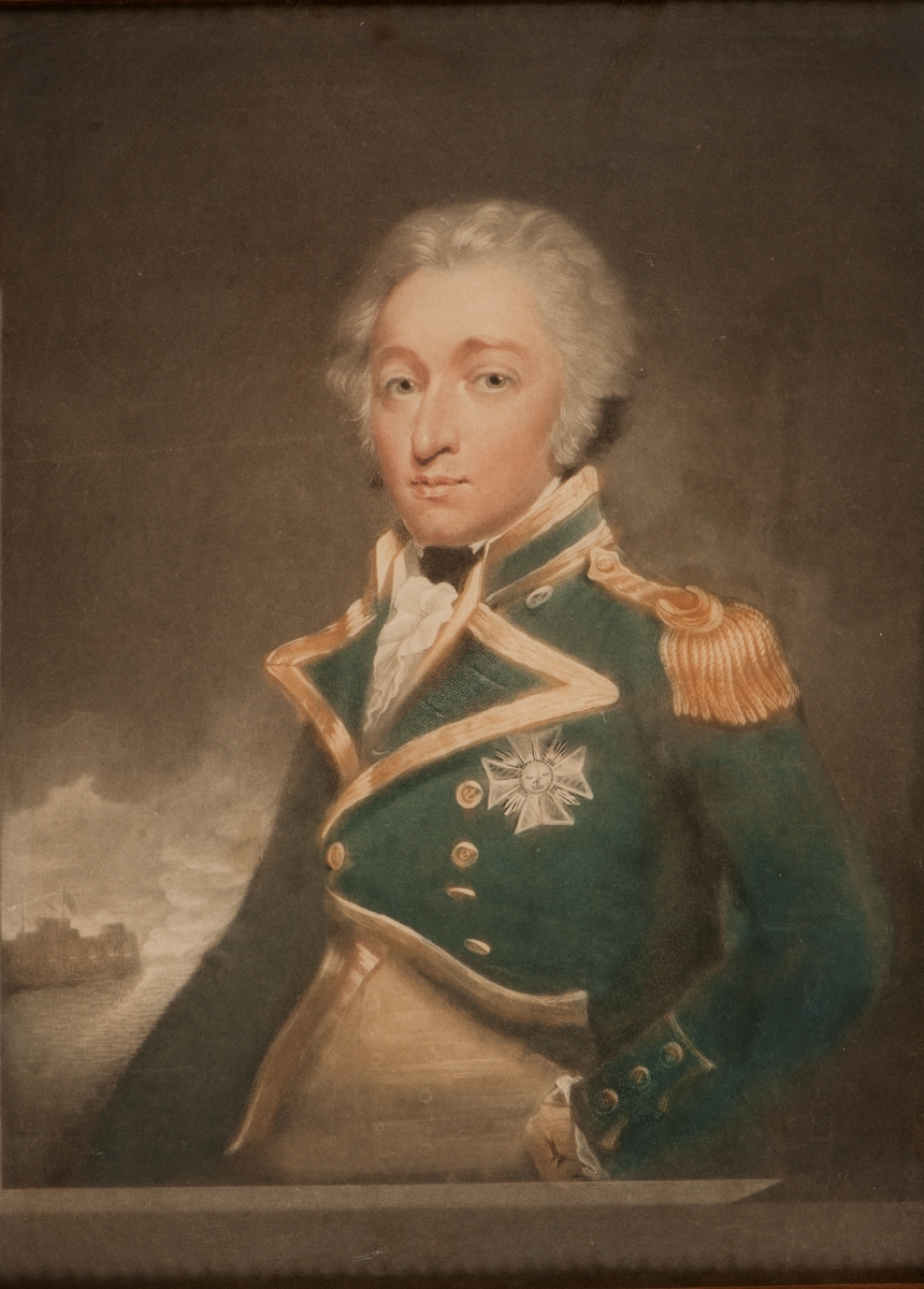 Porträtt av engelska amiralen sir William Smith. Förgylld ram