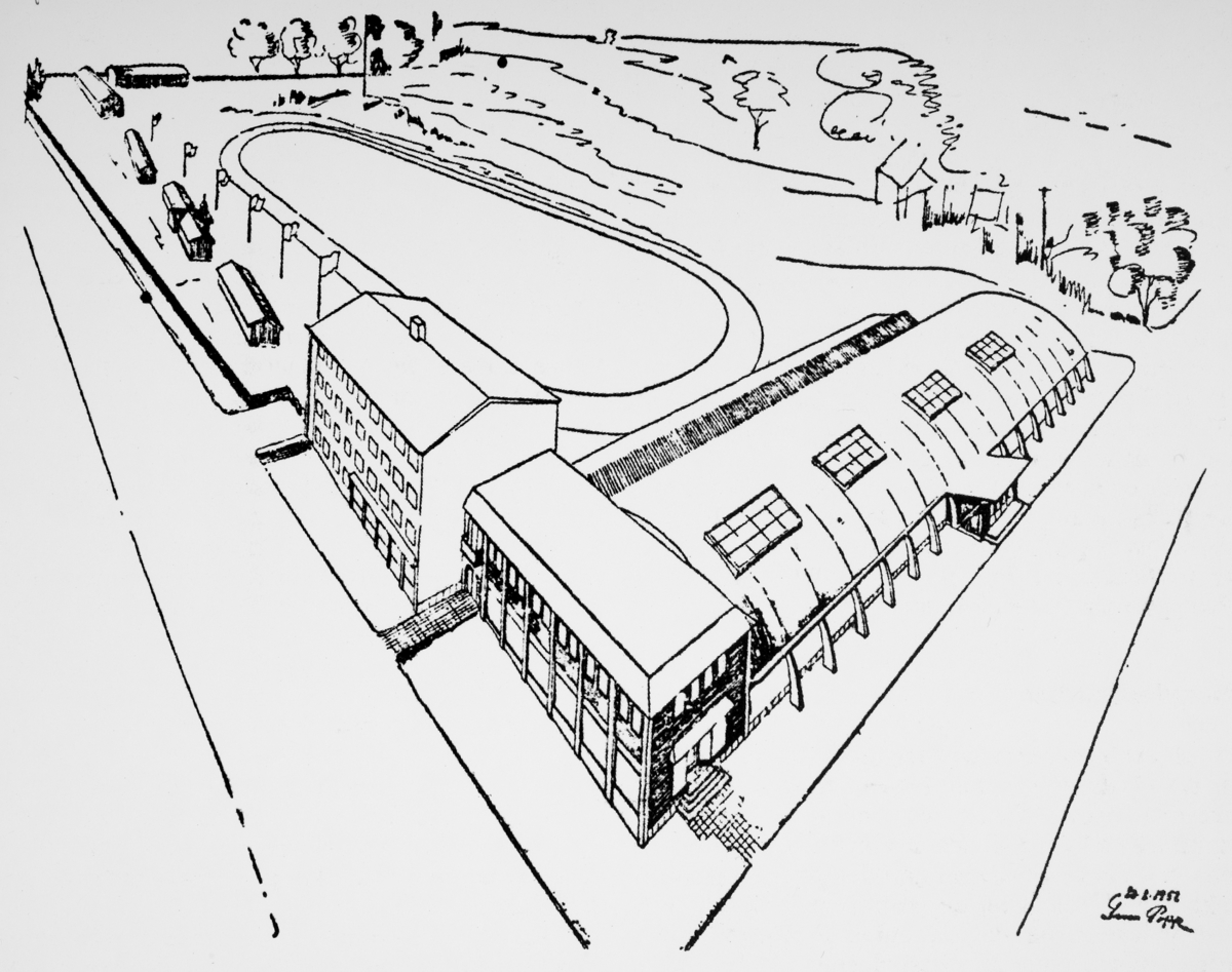 Planskisse, utstillingsplassens bygninger, Hamar. Tegnet av arkitekt Finn Poppe.
