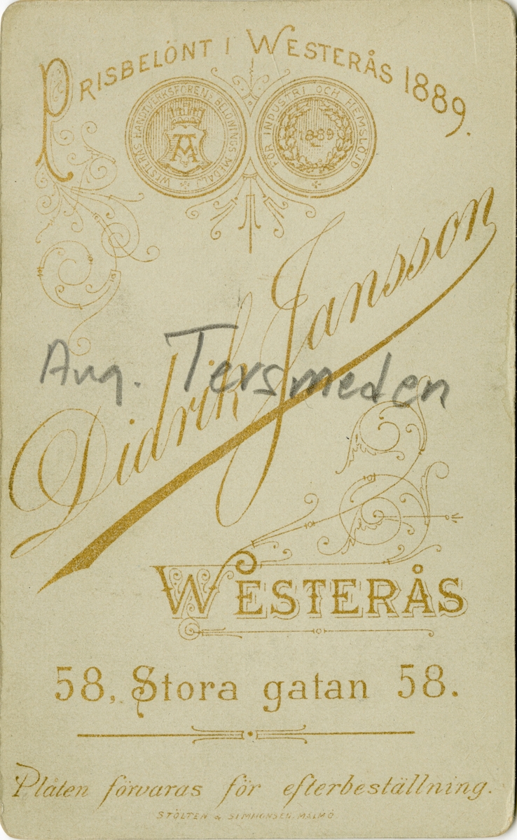 Porträtt av Gustaf August Tersmeden, löjtnant vid Västmanlands regemente I 18.
Se även bild AMA.0005522, AMA.0009102 och AMA.0009853.