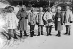 Uoff Ing 2, skid- och vinterutbildning i Åre år 1919. Brolin, Sundberg, Jansson, Löfgren, Thyrstedt, Jagart, Gunnarsson.