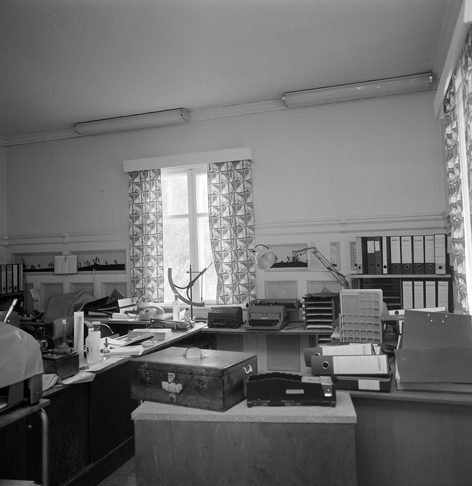 Klevfos Industrimuseum, Klevbakken, Ådalsbruk, Løten. Kontorbygningen, interiør, Hasselbakken.