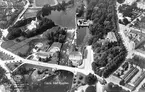 Gävle från flygplan. Gavleån. Grapes Sjukhem. Kallbadhuset Najaden. Ångbryggeriet. Rettigs pojkbarnhem. Stadsträdgården.