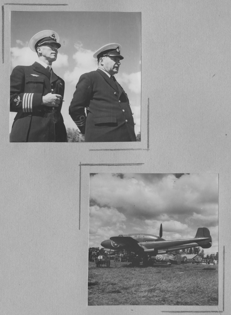 Fotoalbum från värnplikt på F 6 Västgöta flygflottilj under 1940-talet.

14 stycken albumsidor med 36 svartvita fotografier med motiv av flygplan, personal, värnpliktiga, umgänge på logemente och muckarkam.