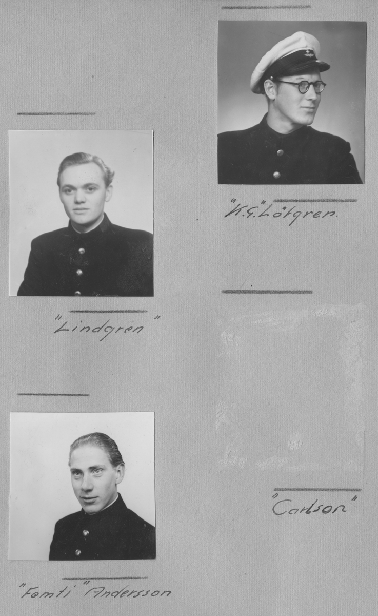 Fotoalbum från värnplikt på F 6 Västgöta flygflottilj under 1940-talet.

14 stycken albumsidor med 36 svartvita fotografier med motiv av flygplan, personal, värnpliktiga, umgänge på logemente och muckarkam.