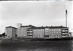 Kalmar lasarett under byggnad. Närmast i bild den nya infekt