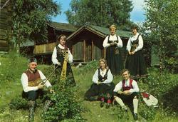 Prospektkort med bunader frå Valdres.