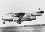 Flygplan J 29 Tunnan från F 20 Uppsala i luften. Med noshjul utfällt.
Flygplanindivid nummer 29 511.