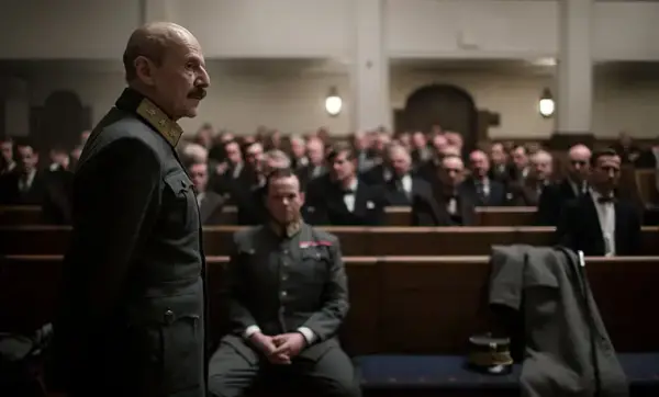 Kong Haakon i kriseråd på Festiviteten. Dette er ikke tiden for å vakle. Kongen avviser regjeringens avskjedssøknad. Nygaardsvold er nedbrutt og  ønsker regjeringens avskjed. Foto: Agnete Brun/Paradox.