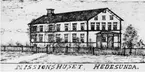 Missionshuset i Hedesunda.
Hedesunda missionskyrka som den såg ut vid sekelskiftet.
Det nuvarande tornet tillkom 1909. Bilden är tecknad av fabrikör Per Gustavsson, Ölbo.