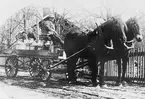 Martin Markusson,Skogsholma, på väg till mejeriet med österbyggebos mjölk.
Barnen är Ragnhild Larsson och Karin Sundberg.
Förmodligen 1928.