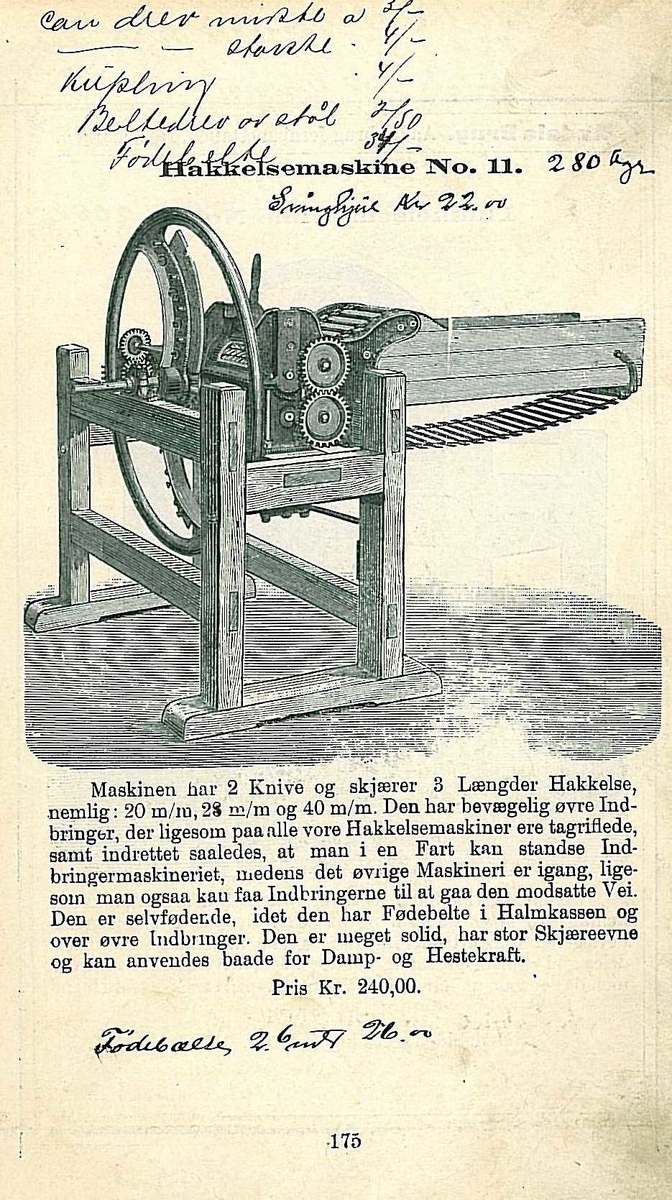 Hakkelsmaskin, Aadals Brug, No. 11. 