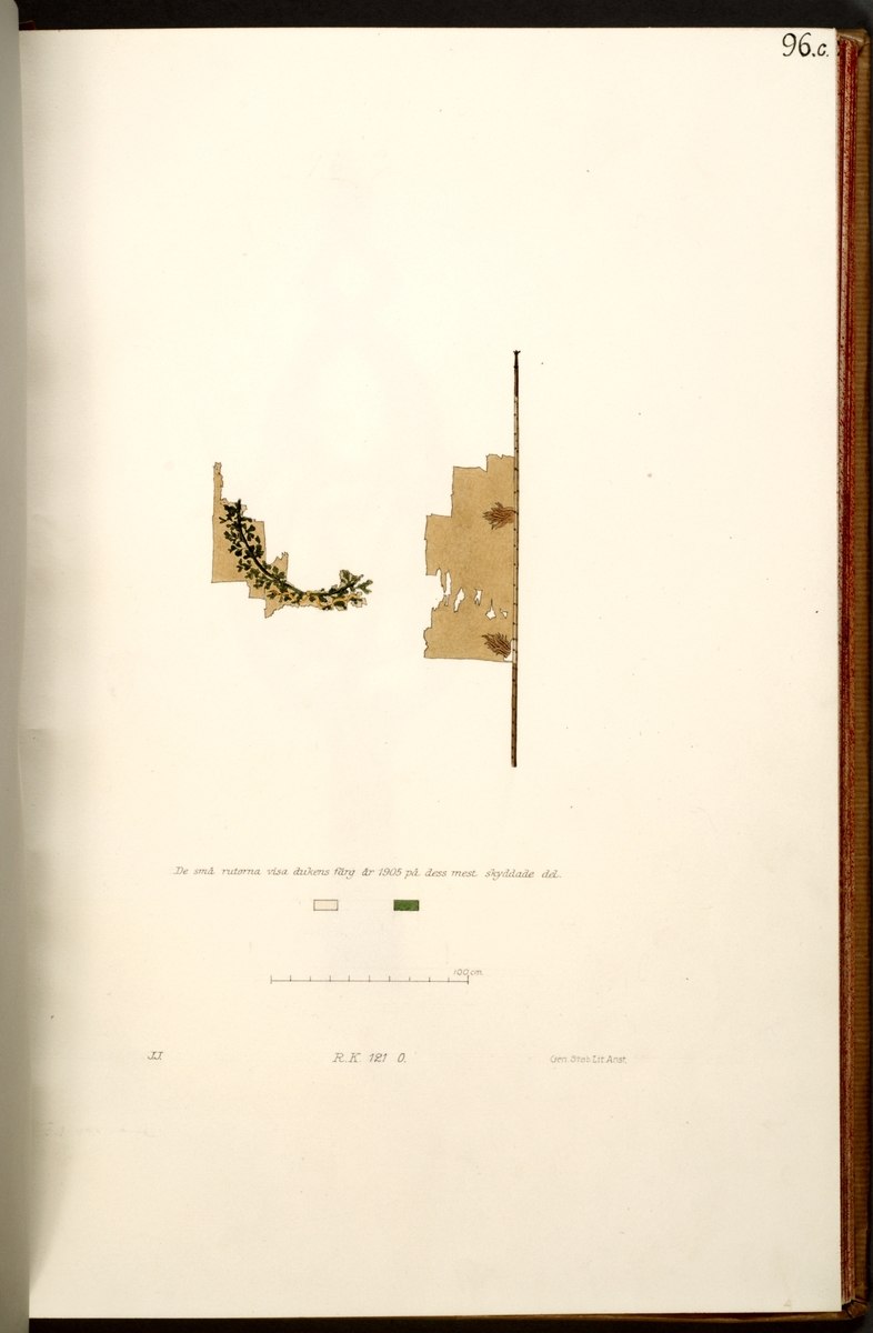 Avbildning i gouache föreställande fälttecken taget som trofé av svenska armén. Den avbildade fanan finns bevarad i Armémuseums samling, för mer information, se relaterade objekt.