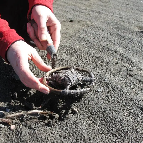Trinseformet garnsøkke funnet i Tesse, datert til tidlig middelalder.