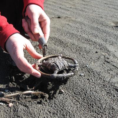 Trinseformet garnsøkke funnet i Tesse, datert til tidlig middelalder.