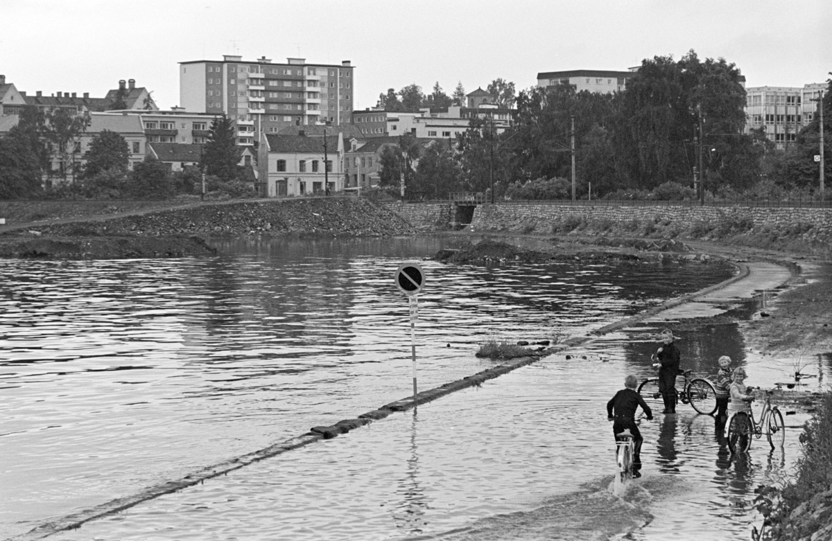Mjøsa, flom, barn, sykkel, flomvann, Hamar.