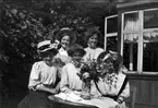 Strömsholm 1910-11. Fem vackra damer utanför värdshuset.