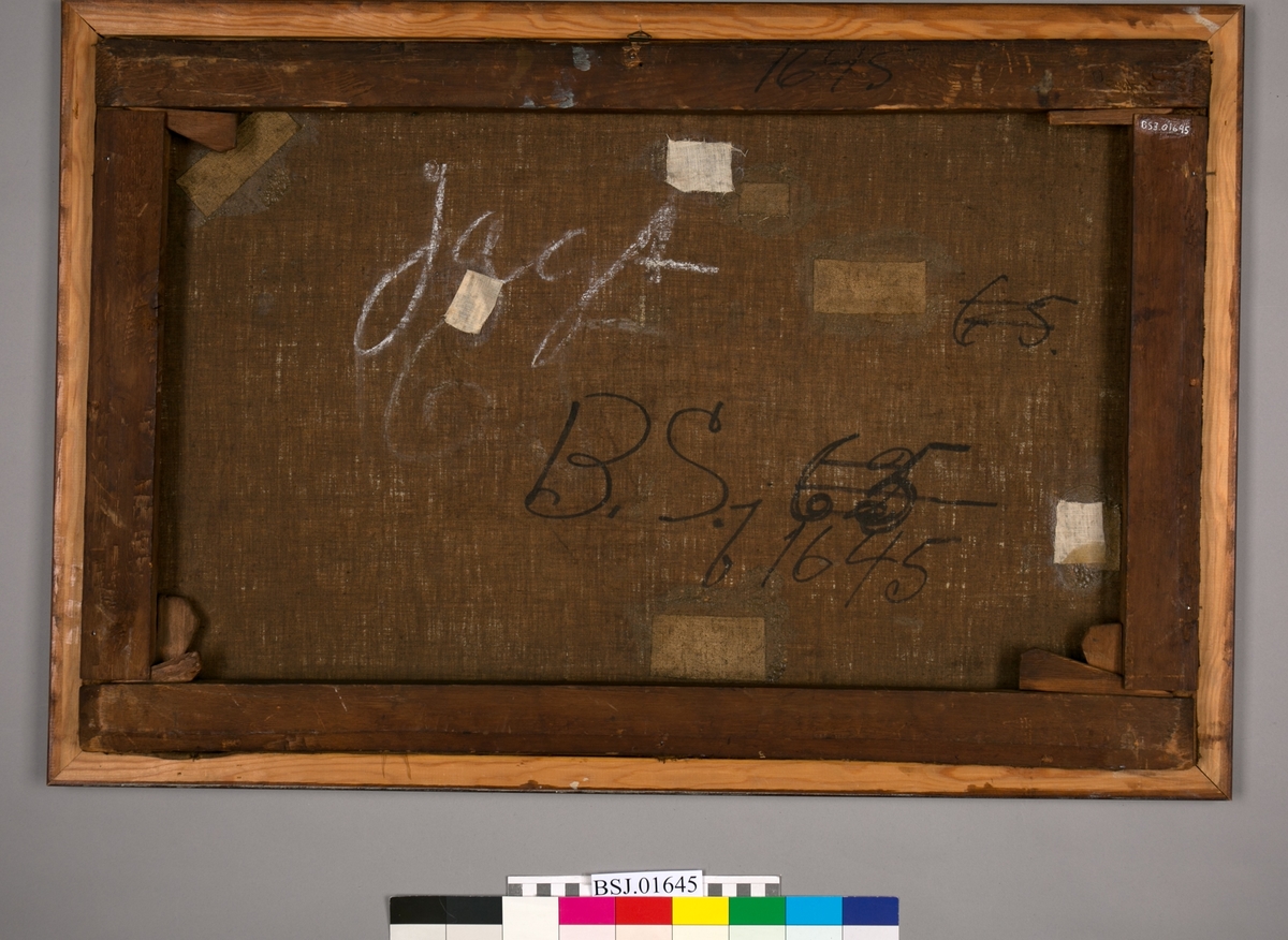 Skipsportrett av jakten PALMEN under fulle seil med unionsflagg. Ser et annet større seilskip under seil foran baug på PALMEN.