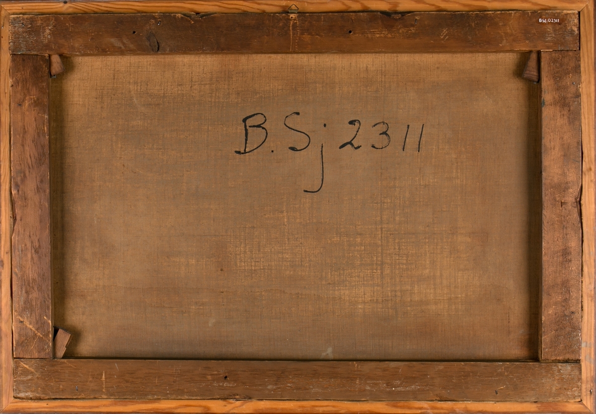 Skipsportrett av skonnertbrigg GARIBALDI under seil. I horisonten sees Napoli og vulkan Vesuv. I forgrunn sees en liten robåt med tre personer.
Skipet fører norsk handelsflagg med svensk-norsk unionsmerke i akter.