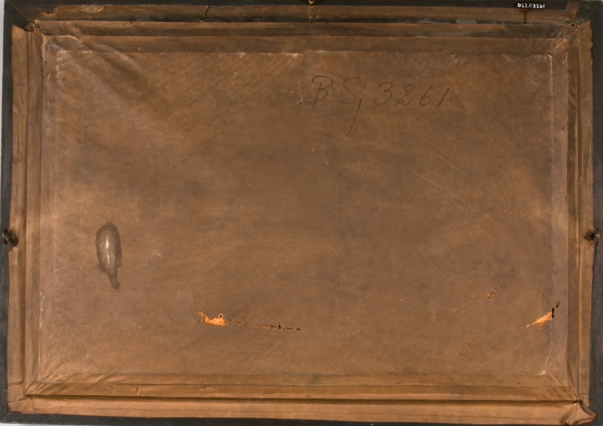 Silk picture av bark CASTELAR. En losbåt med seil merket med nummer 19 sees akter og et fyrtårn samt et lite dampskip sees foran baugen til CASTELAR.