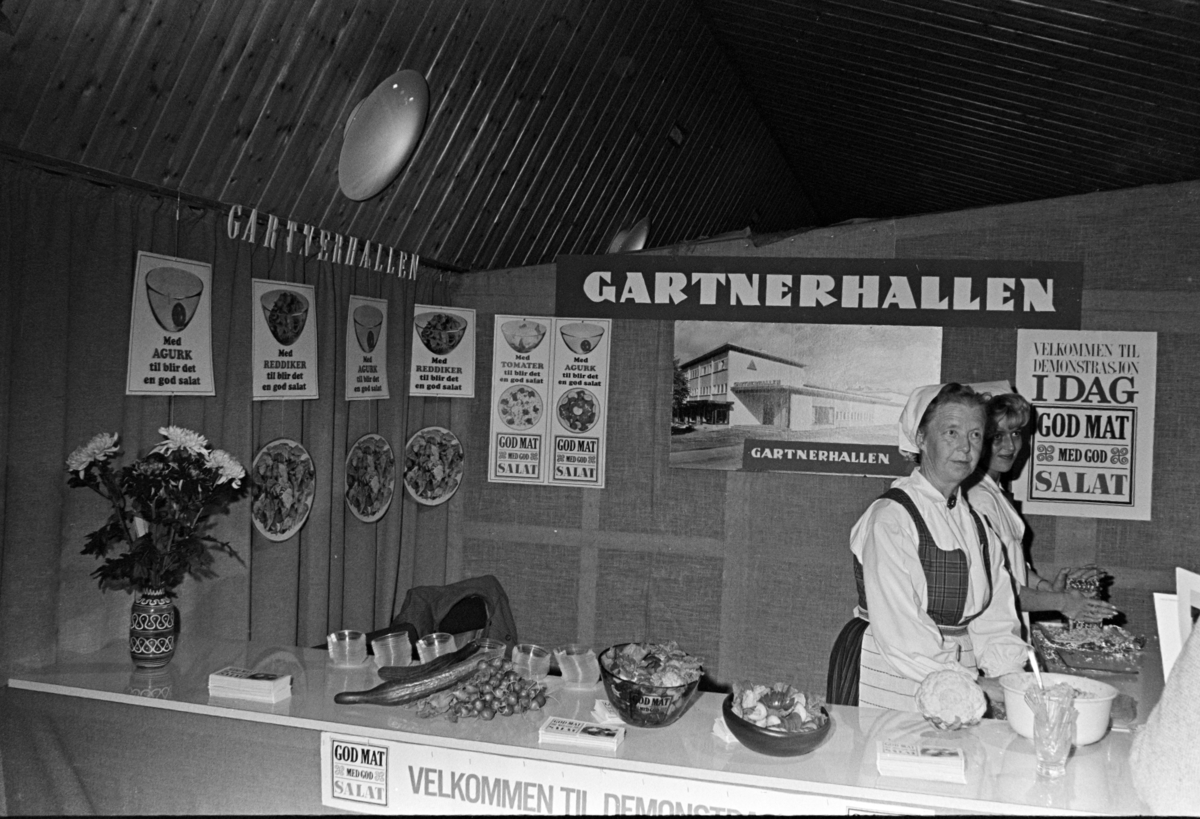Kjøkkenutstilling i Hamarhallen, Kjøkkenutstilling i Hamarhallen, stand, Gartnerhallen, demonstrasjon, smaksprøver, ukjente.