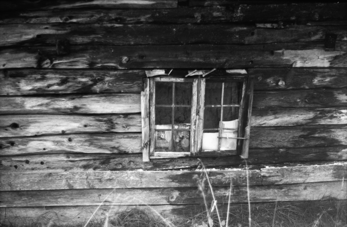Detaljbilde av et blyinnfatta vindu nord på et våningshus fra Reite i Vaksvika. Dette plassebruket ble kallt "Oppi bakkane"